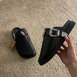 Soda Black Mules with Silver Accents